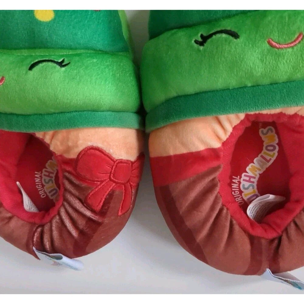 Squishmallows Christmas Tree Plush Slippers Green Kids Size 13 Holiday Youth